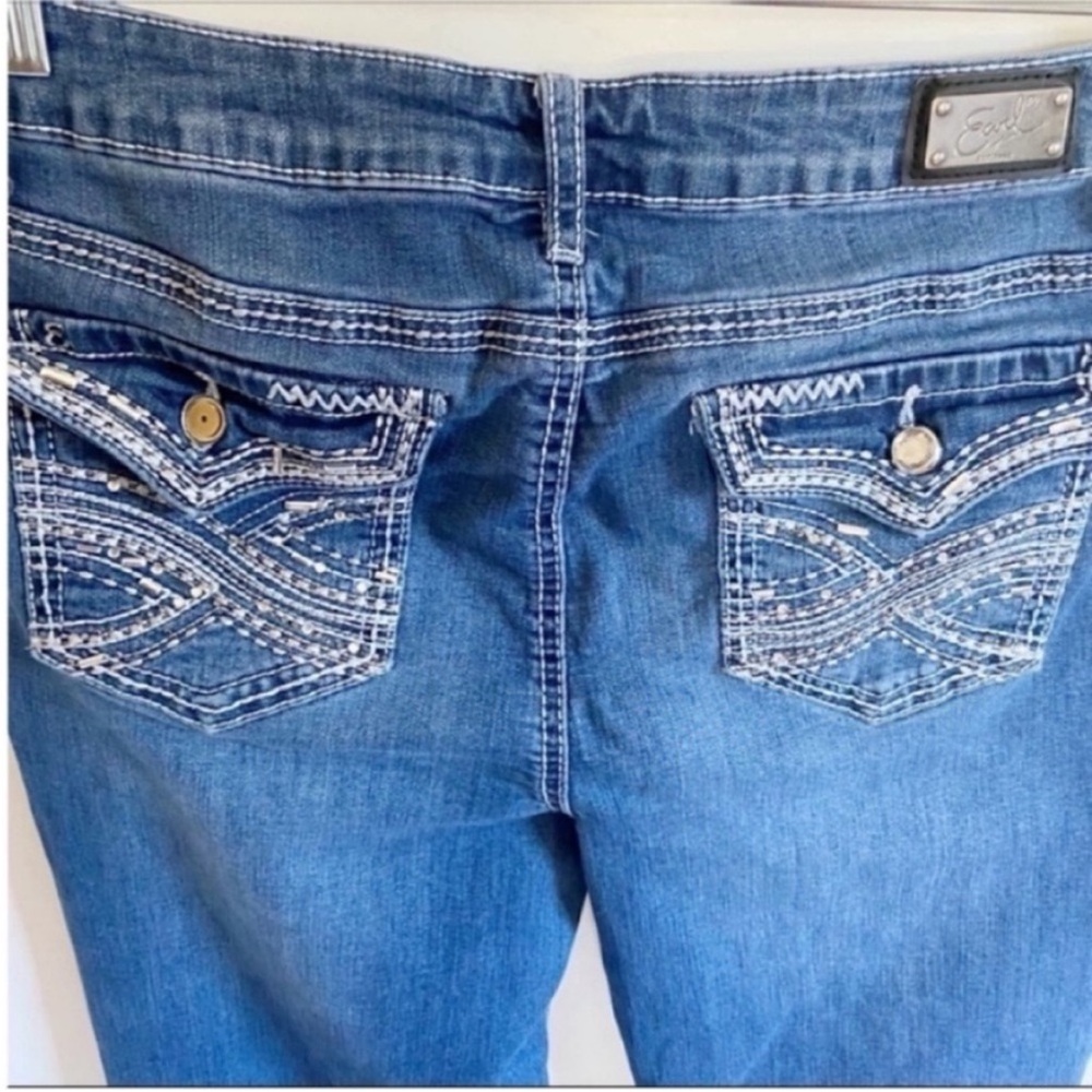 Earl straight leg embellished blue jeans Y2K button flap pockets - Picture 8 of 9
